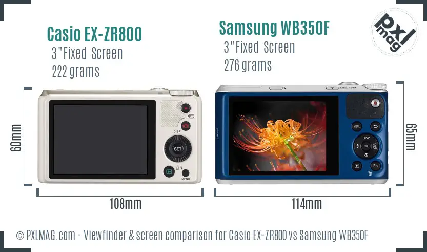 Casio EX-ZR800 vs Samsung WB350F Screen and Viewfinder comparison