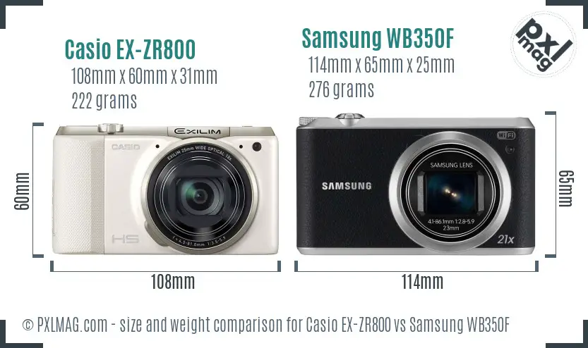 Casio EX-ZR800 vs Samsung WB350F size comparison