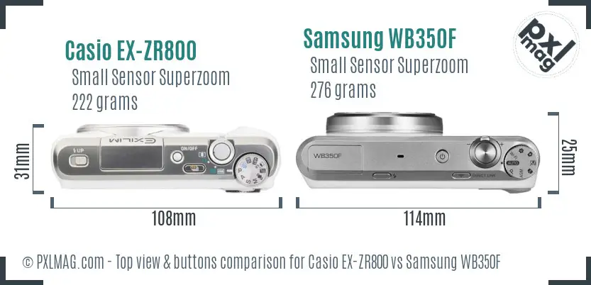 Casio EX-ZR800 vs Samsung WB350F top view buttons comparison