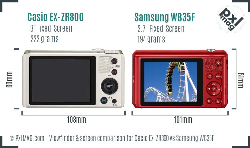 Casio EX-ZR800 vs Samsung WB35F Screen and Viewfinder comparison