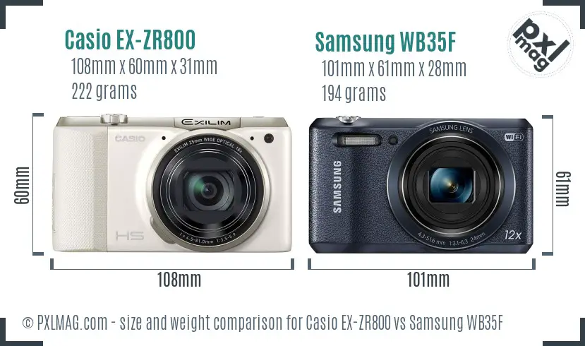 Casio EX-ZR800 vs Samsung WB35F size comparison