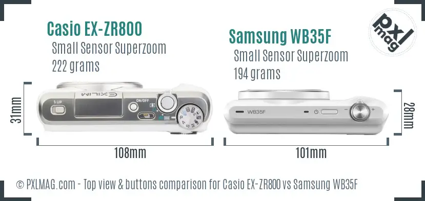 Casio EX-ZR800 vs Samsung WB35F top view buttons comparison
