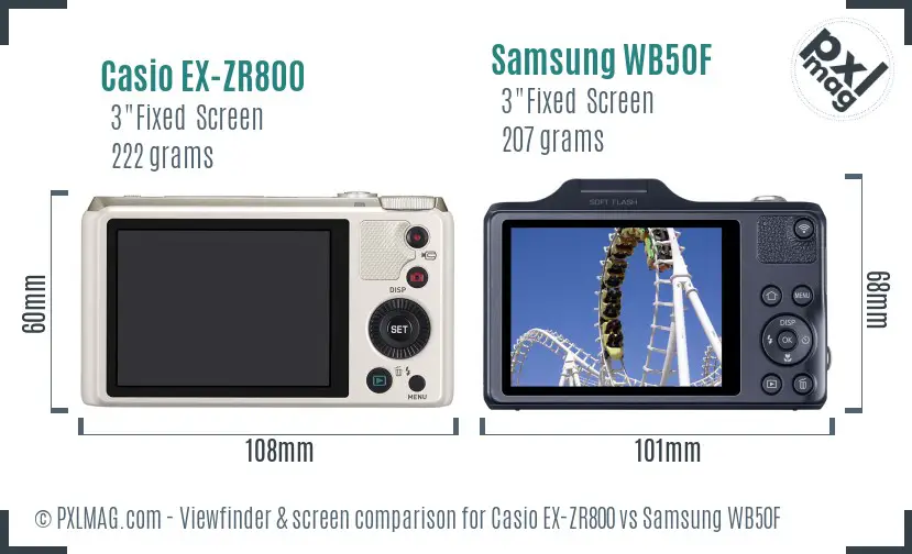 Casio EX-ZR800 vs Samsung WB50F Screen and Viewfinder comparison