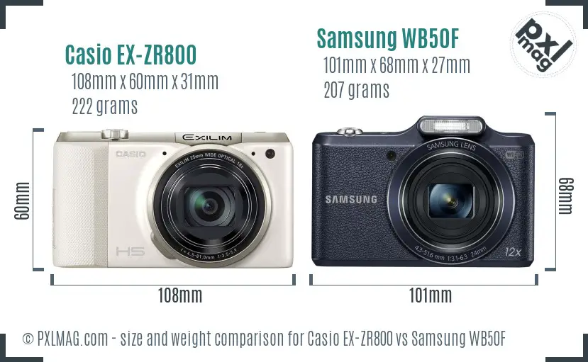 Casio EX-ZR800 vs Samsung WB50F size comparison