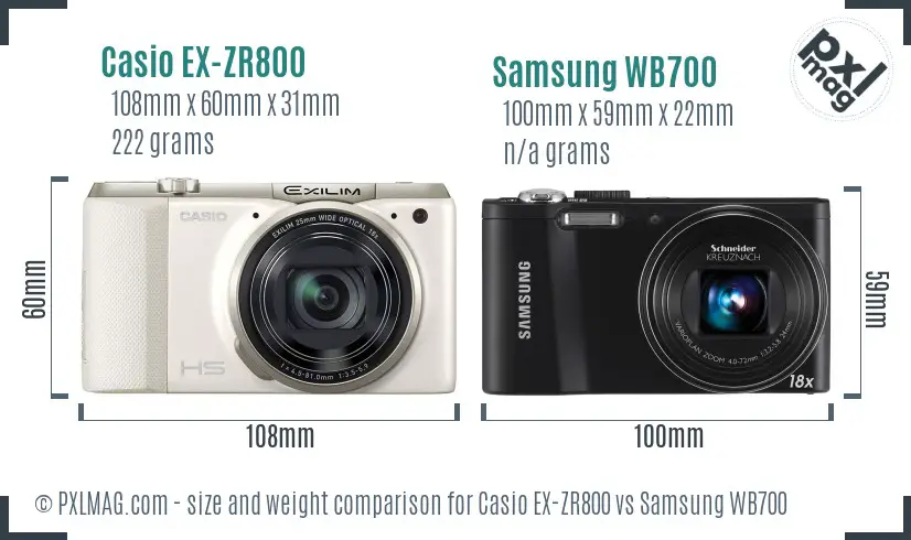 Casio EX-ZR800 vs Samsung WB700 size comparison