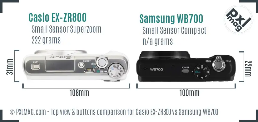 Casio EX-ZR800 vs Samsung WB700 top view buttons comparison