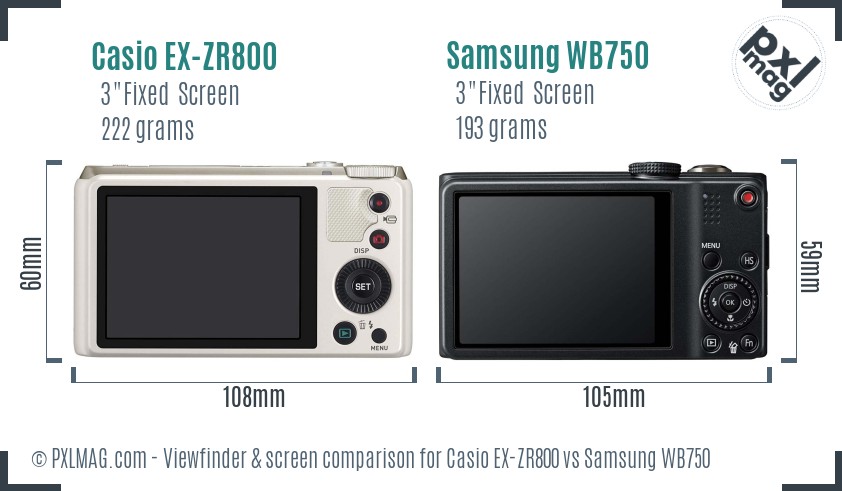 Casio EX-ZR800 vs Samsung WB750 Screen and Viewfinder comparison