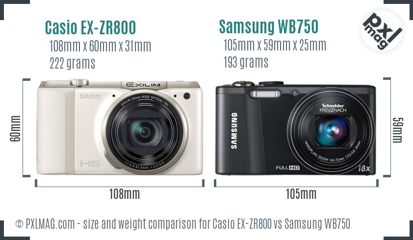 Casio EX-ZR800 vs Samsung WB750 size comparison