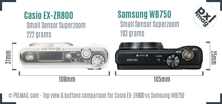 Casio EX-ZR800 vs Samsung WB750 top view buttons comparison