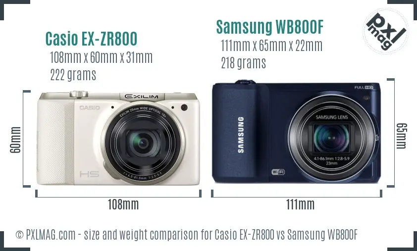 Casio EX-ZR800 vs Samsung WB800F size comparison