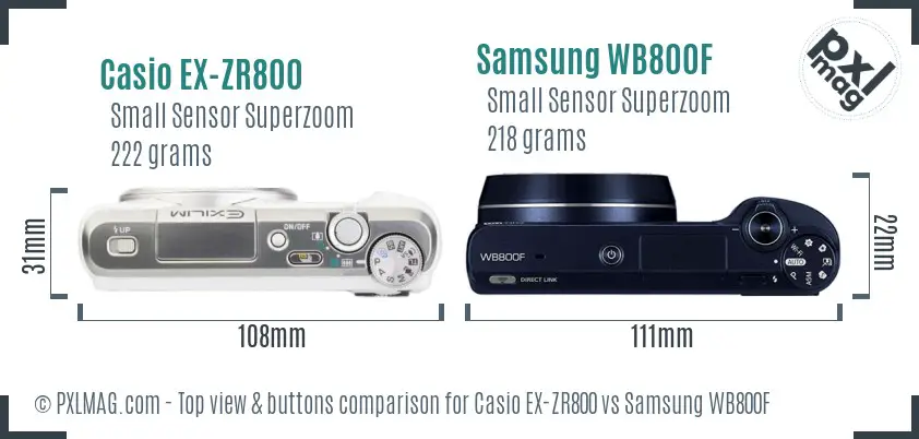 Casio EX-ZR800 vs Samsung WB800F top view buttons comparison