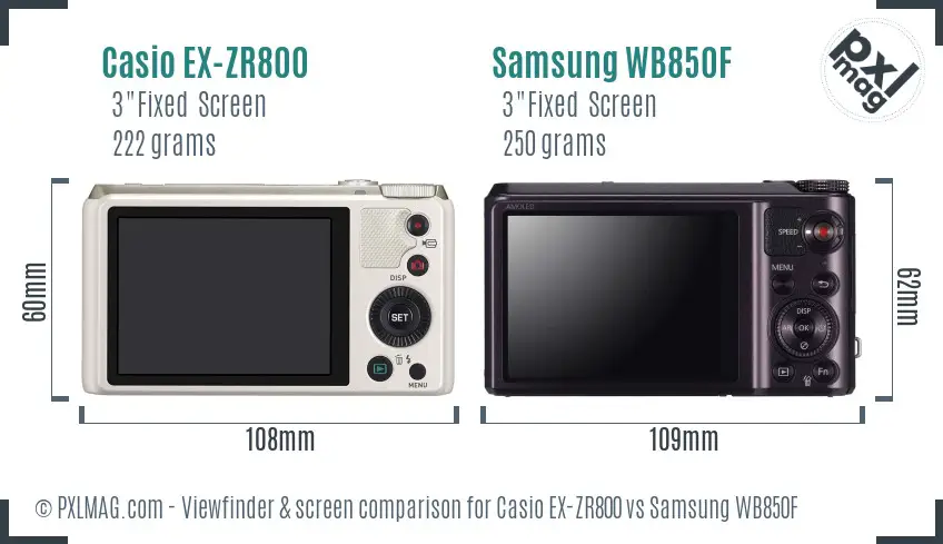 Casio EX-ZR800 vs Samsung WB850F Screen and Viewfinder comparison