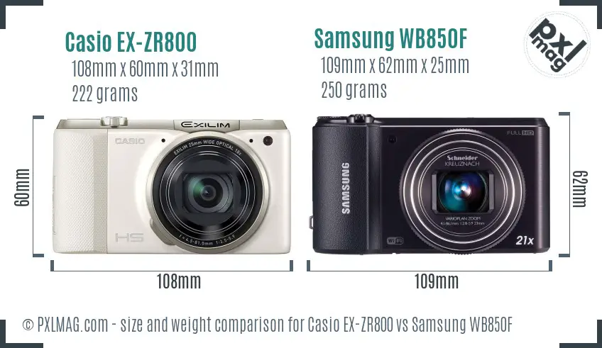 Casio EX-ZR800 vs Samsung WB850F size comparison