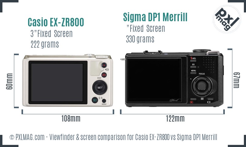 Casio EX-ZR800 vs Sigma DP1 Merrill Screen and Viewfinder comparison