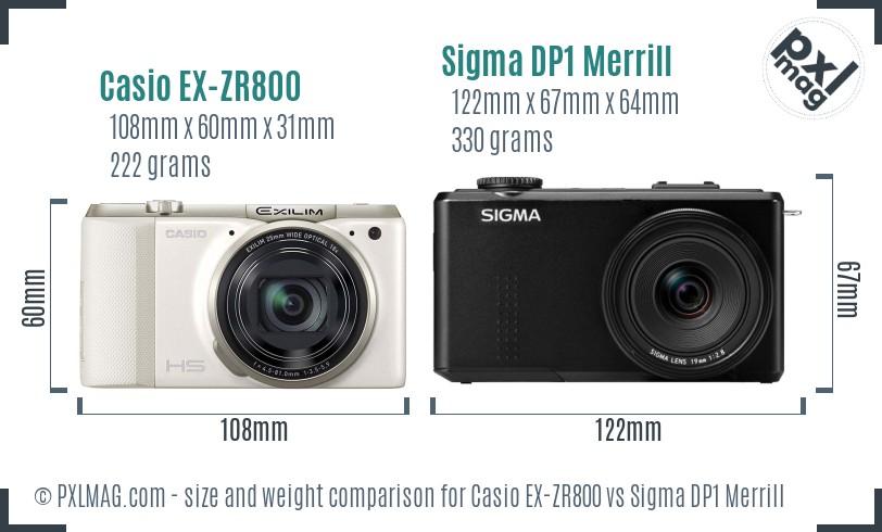 Casio EX-ZR800 vs Sigma DP1 Merrill size comparison