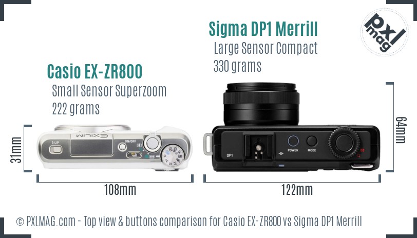 Casio EX-ZR800 vs Sigma DP1 Merrill top view buttons comparison