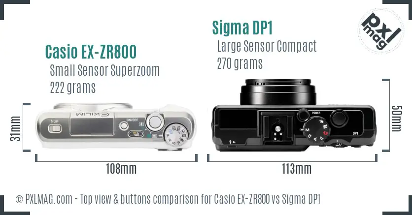 Casio EX-ZR800 vs Sigma DP1 top view buttons comparison Casio EX-ZR800 vs Sigma DP1 top view buttons comparison