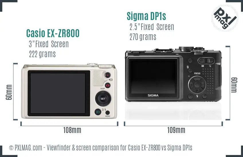 Casio EX-ZR800 vs Sigma DP1s Screen and Viewfinder comparison