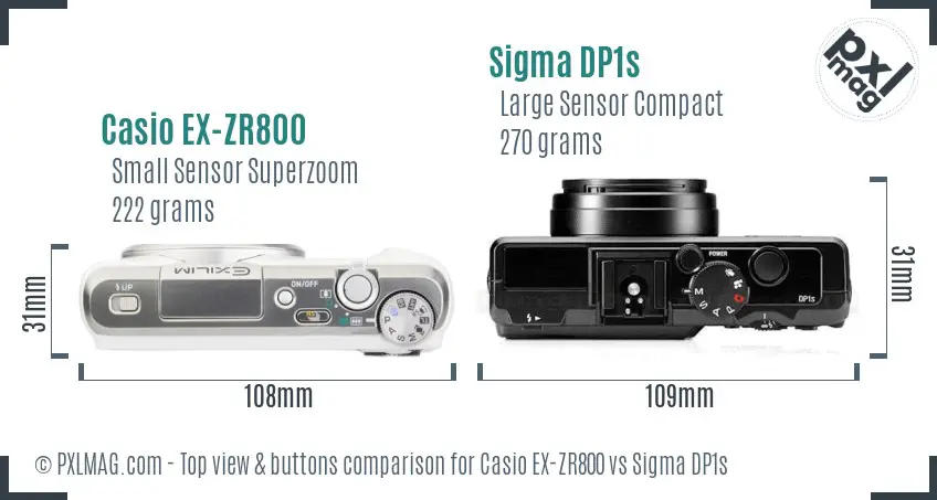 Casio EX-ZR800 vs Sigma DP1s top view buttons comparison