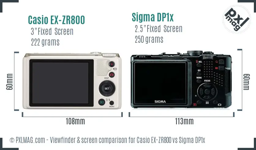 Casio EX-ZR800 vs Sigma DP1x Screen and Viewfinder comparison