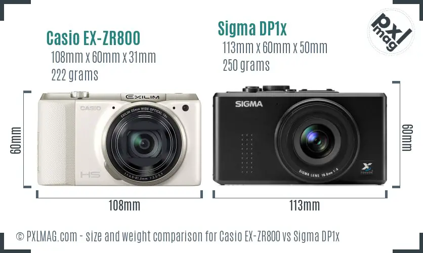 Casio EX-ZR800 vs Sigma DP1x size comparison
