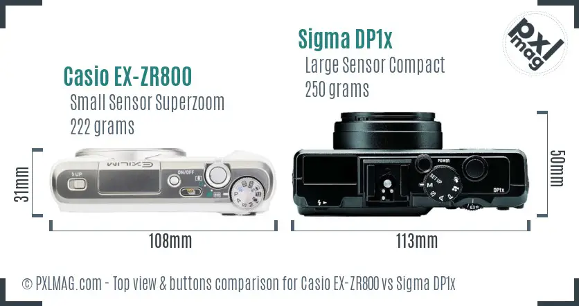 Casio EX-ZR800 vs Sigma DP1x top view buttons comparison