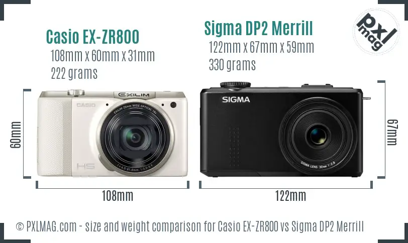 Casio EX-ZR800 vs Sigma DP2 Merrill size comparison Casio EX-ZR800 vs Sigma DP2 Merrill size comparison