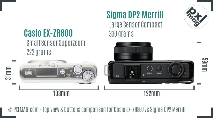 Casio EX-ZR800 vs Sigma DP2 Merrill top view buttons comparison Casio EX-ZR800 vs Sigma DP2 Merrill top view buttons comparison