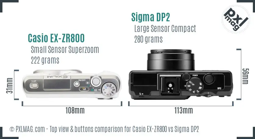 Casio EX-ZR800 vs Sigma DP2 top view buttons comparison Casio EX-ZR800 vs Sigma DP2 top view buttons comparison
