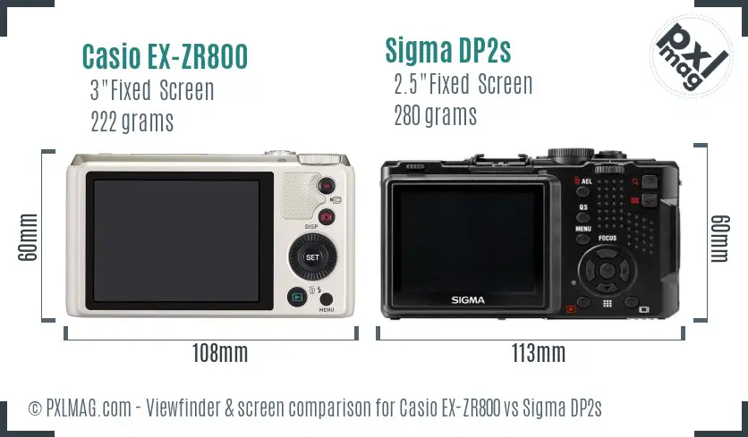 Casio EX-ZR800 vs Sigma DP2s Screen and Viewfinder comparison