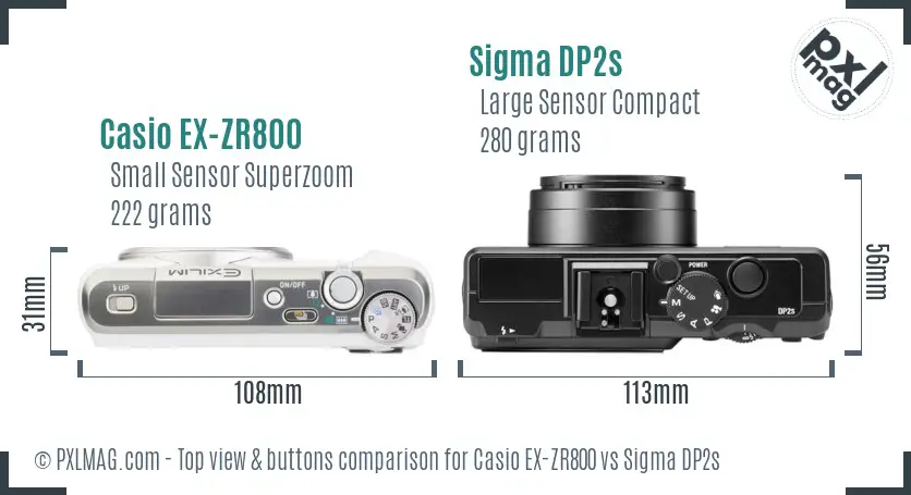 Casio EX-ZR800 vs Sigma DP2s top view buttons comparison