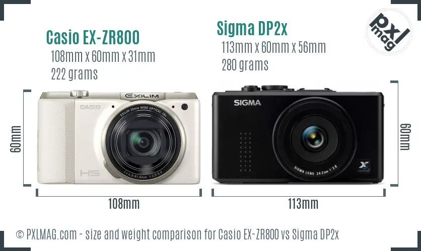 Casio EX-ZR800 vs Sigma DP2x size comparison