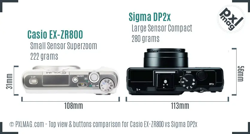 Casio EX-ZR800 vs Sigma DP2x top view buttons comparison