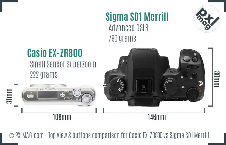 Casio EX-ZR800 vs Sigma SD1 Merrill top view buttons comparison