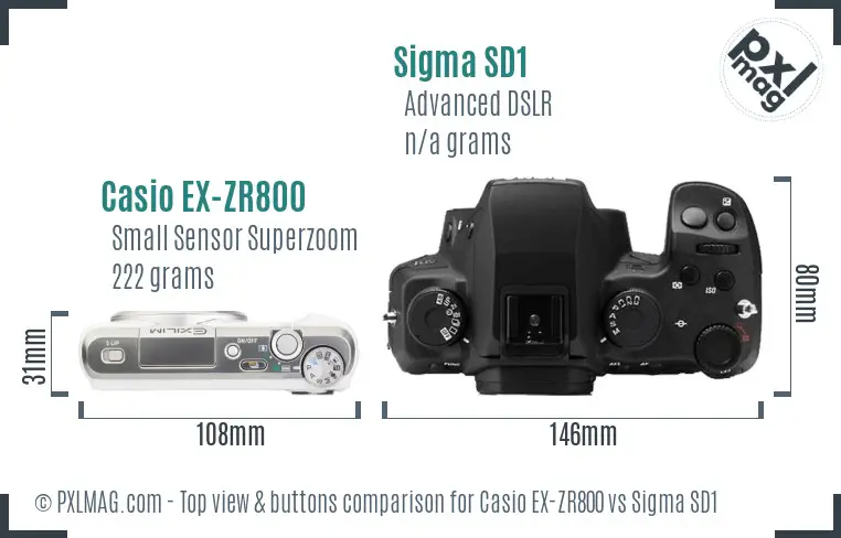 Casio EX-ZR800 vs Sigma SD1 top view buttons comparison