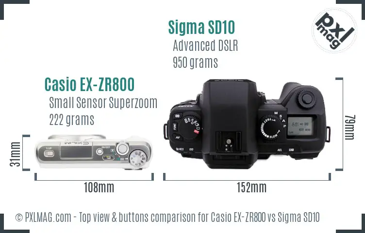 Casio EX-ZR800 vs Sigma SD10 top view buttons comparison
