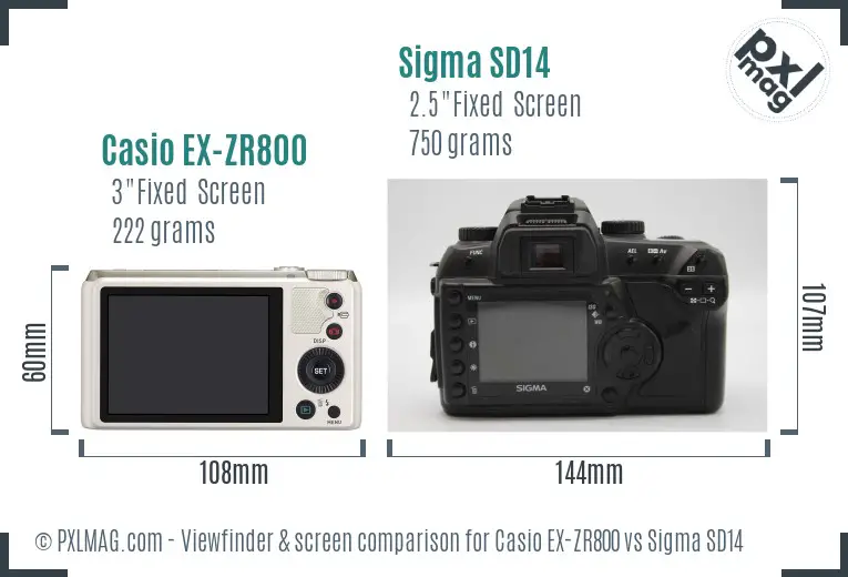Casio EX-ZR800 vs Sigma SD14 Screen and Viewfinder comparison