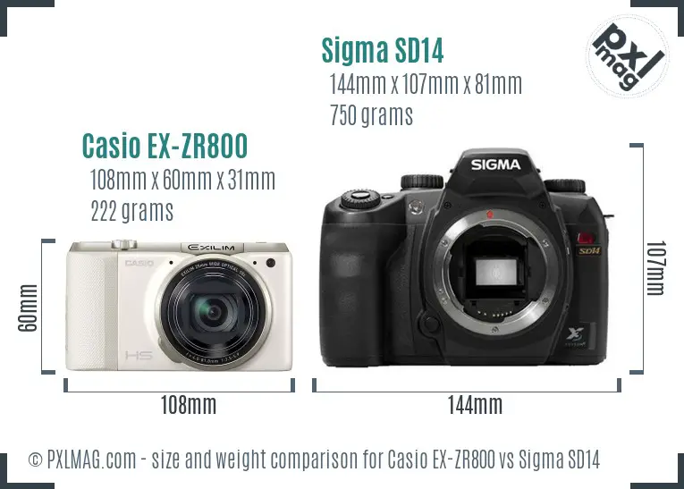 Casio EX-ZR800 vs Sigma SD14 size comparison
