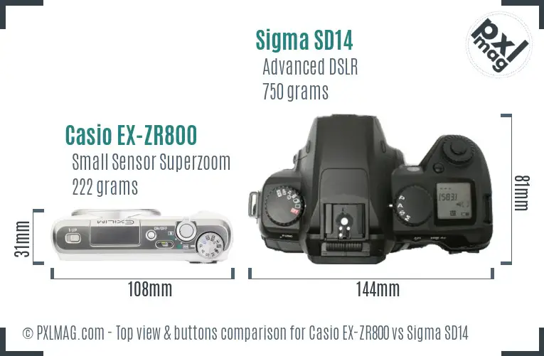 Casio EX-ZR800 vs Sigma SD14 top view buttons comparison