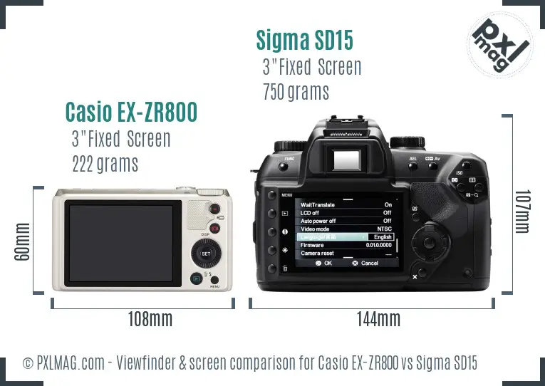 Casio EX-ZR800 vs Sigma SD15 Screen and Viewfinder comparison