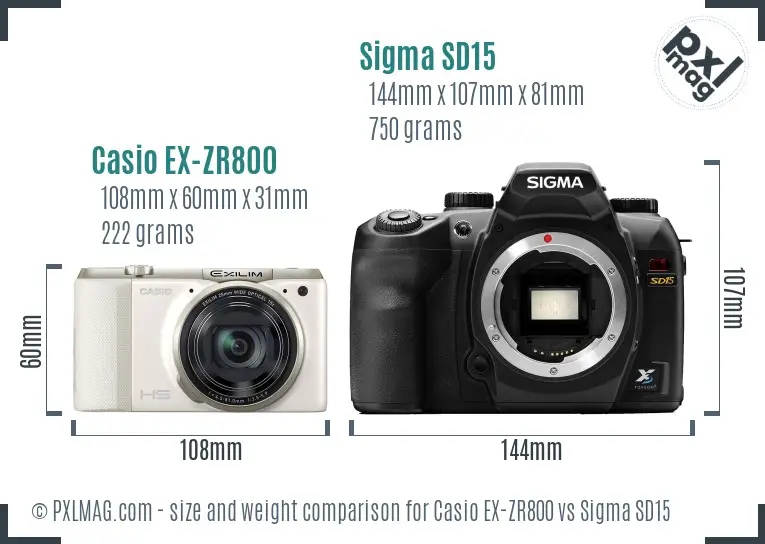 Casio EX-ZR800 vs Sigma SD15 size comparison