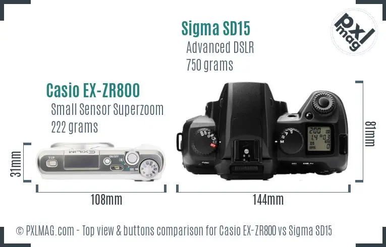 Casio EX-ZR800 vs Sigma SD15 top view buttons comparison