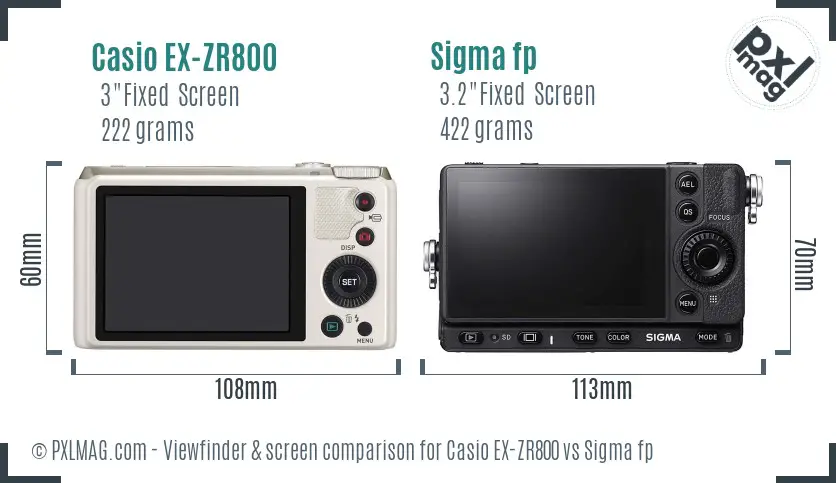 Casio EX-ZR800 vs Sigma fp Screen and Viewfinder comparison