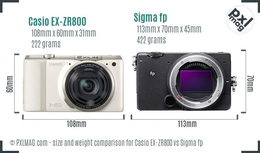 Casio EX-ZR800 vs Sigma fp size comparison