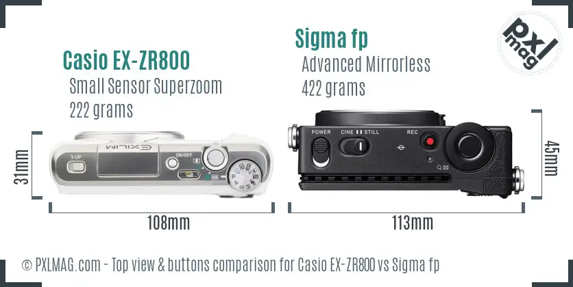 Casio EX-ZR800 vs Sigma fp top view buttons comparison