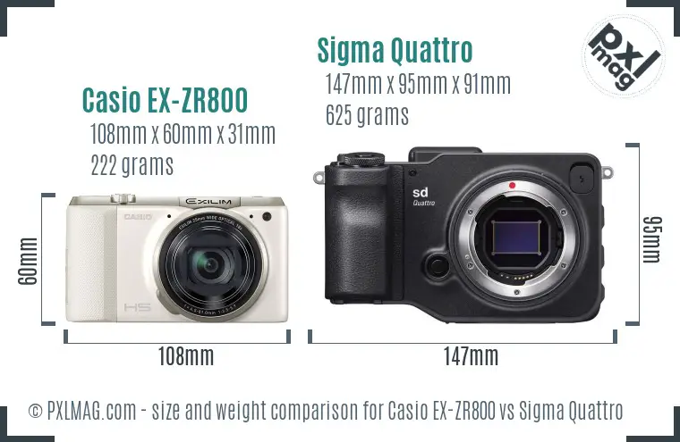 Casio EX-ZR800 vs Sigma Quattro size comparison