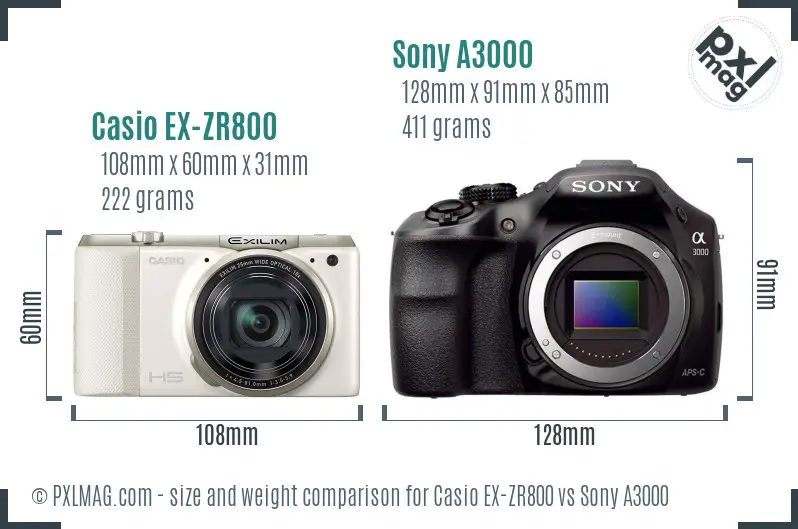 Casio EX-ZR800 vs Sony A3000 size comparison