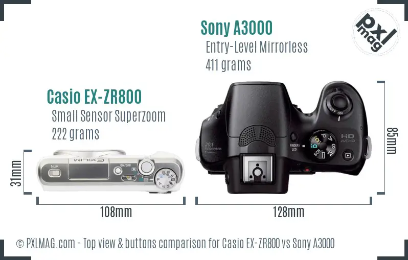 Casio EX-ZR800 vs Sony A3000 top view buttons comparison