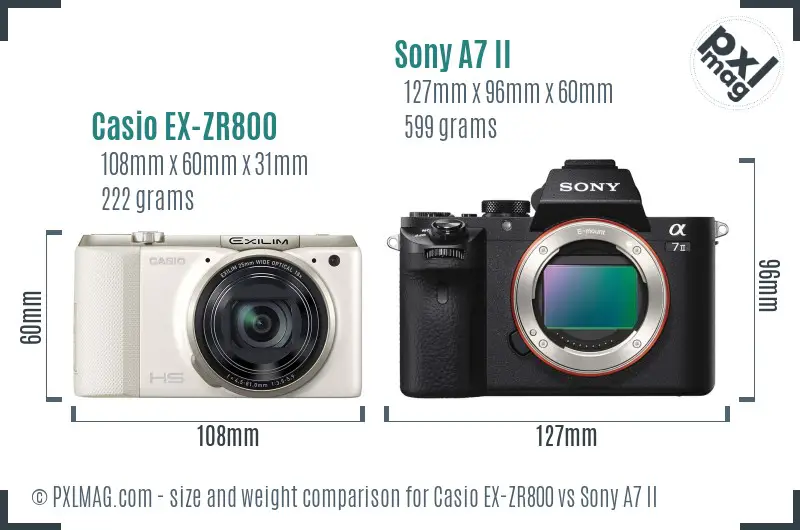 Casio EX-ZR800 vs Sony A7 II size comparison