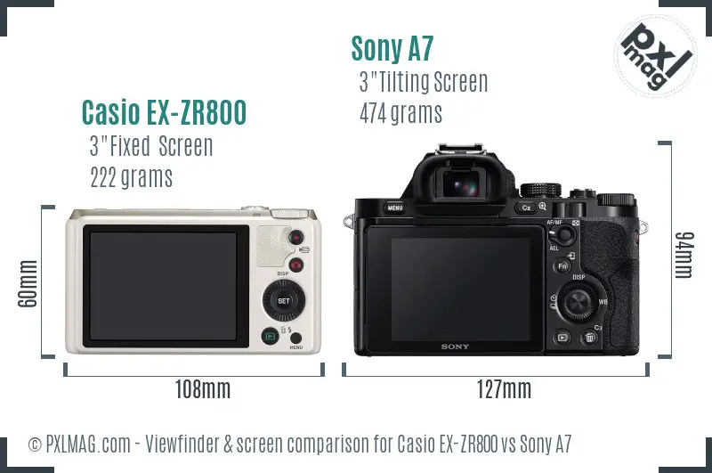 Casio EX-ZR800 vs Sony A7 Screen and Viewfinder comparison